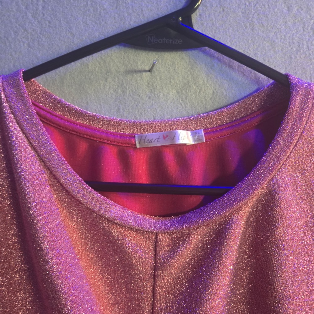 Heart & Hips Pink Metallic Glitter Twist Front Crop Top Long Sleeve XL JT30761L - Picture 4 of 8